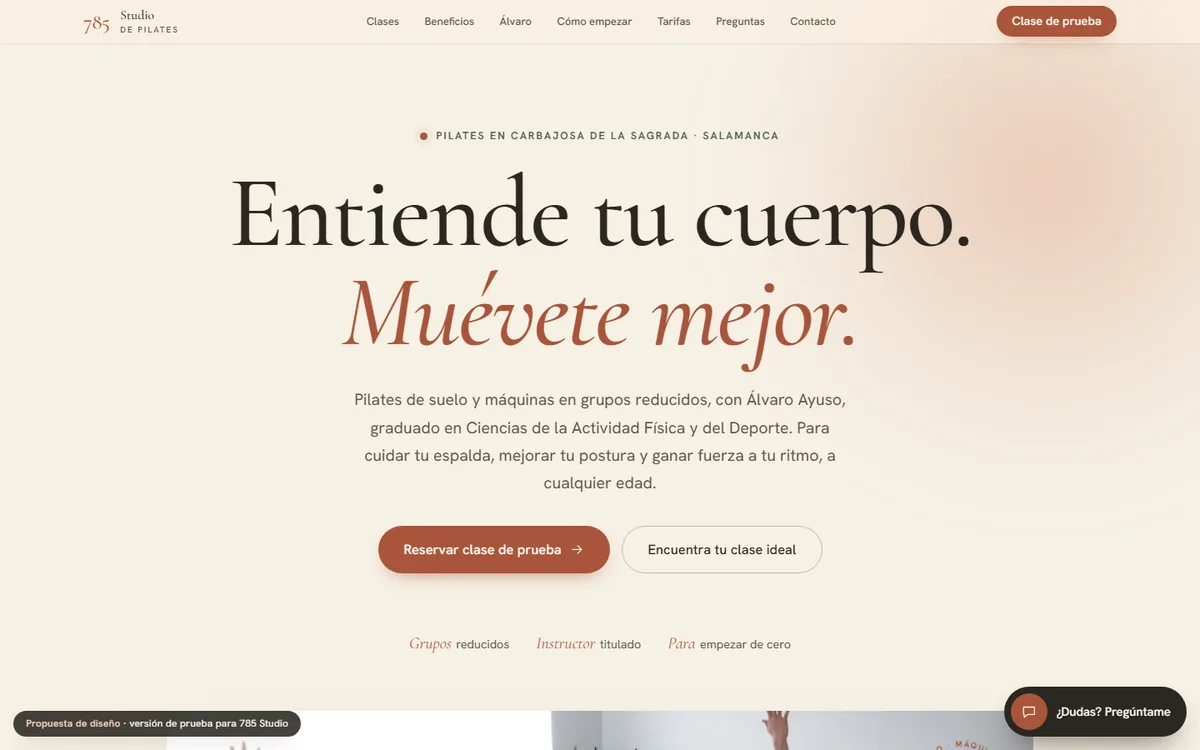 Portada de la web de 785 Studio de Pilates